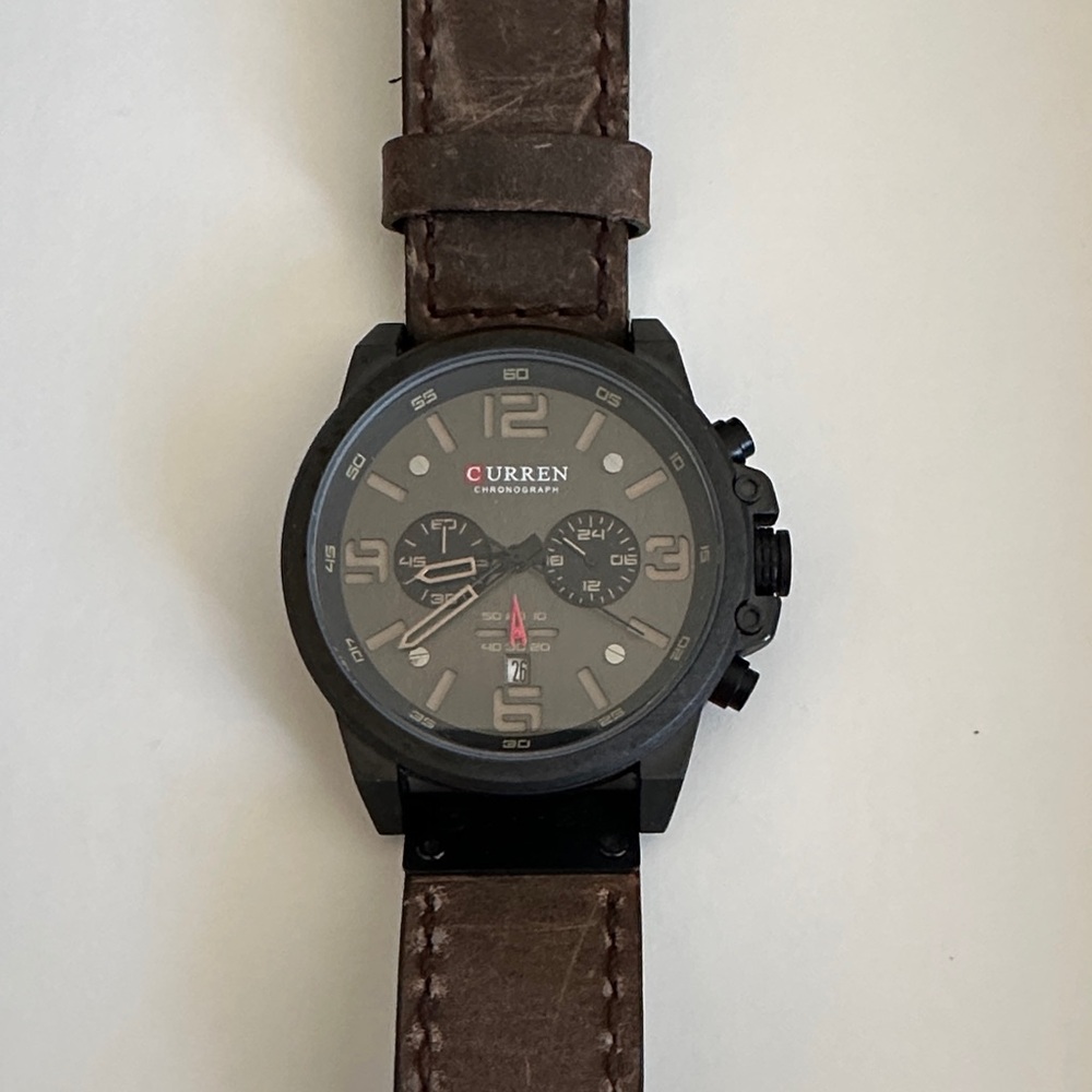 Curren Black and Brown Chronograph Wristwatch Calendar Hour Minute Watch - Picture 2 of 11